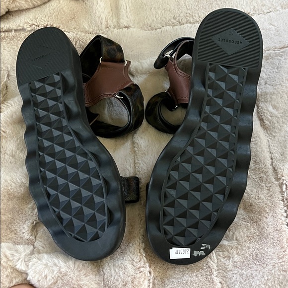 Aerosoles Wave Sandal in Green Leopard Calf Hair Sandals - Picture 6 of 8